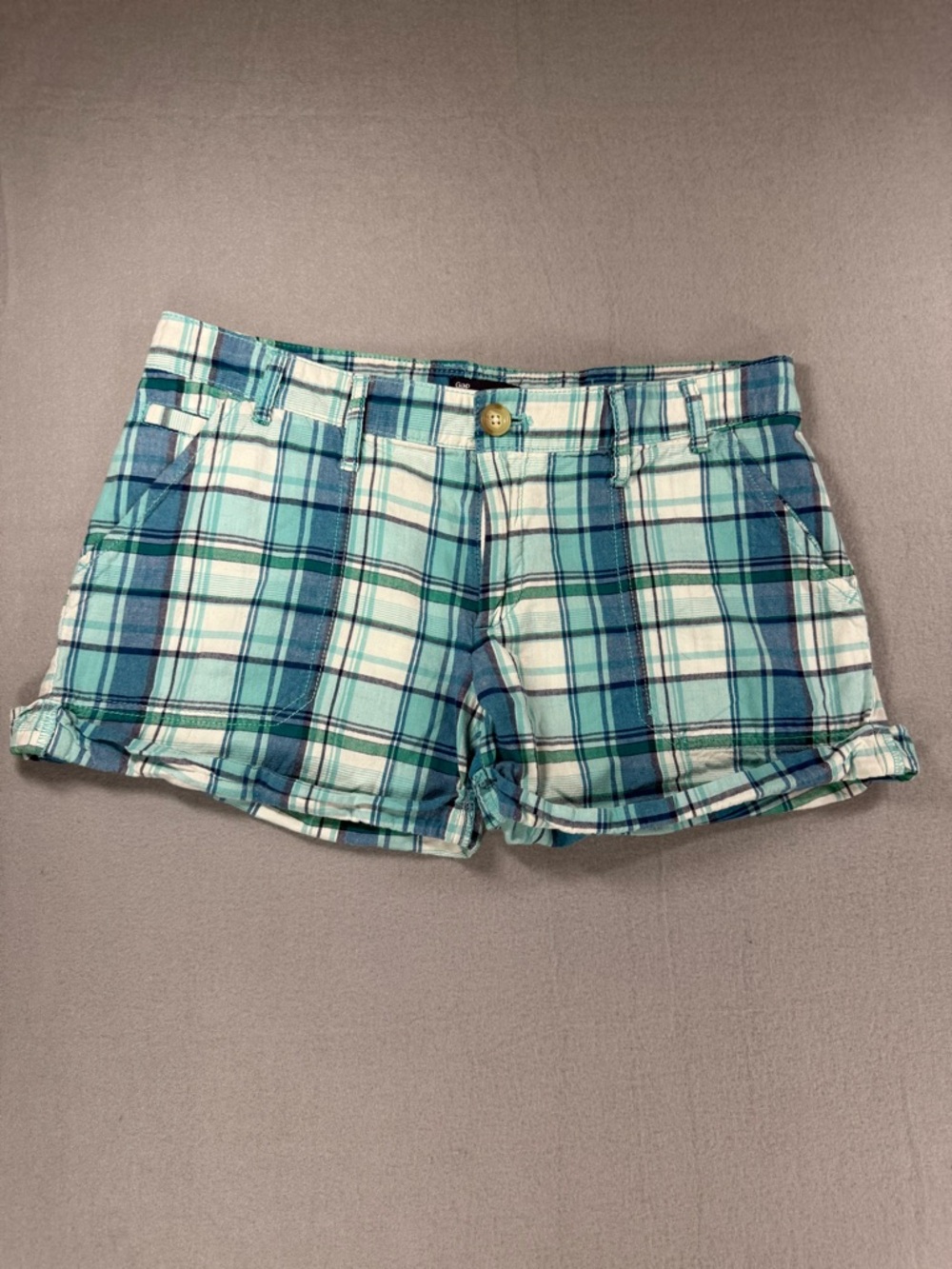 GAP Plaid Cotton Shorts in Teal and Navy